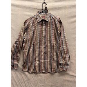 Visconti Black Shirt Mens XL Multicolor Geometric Stripe Button Front Dress